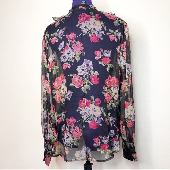 Lauren Ralph Lauren Sheer Black Floral Blouse - Picture 2 of 8